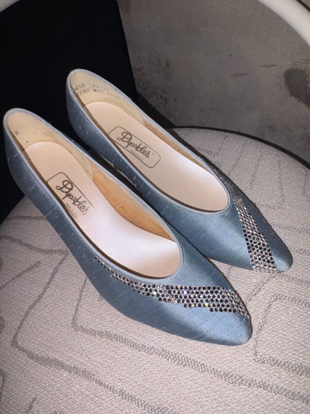 Vintage Blue Silk Dyeables with Rhinestone Toe 6.5